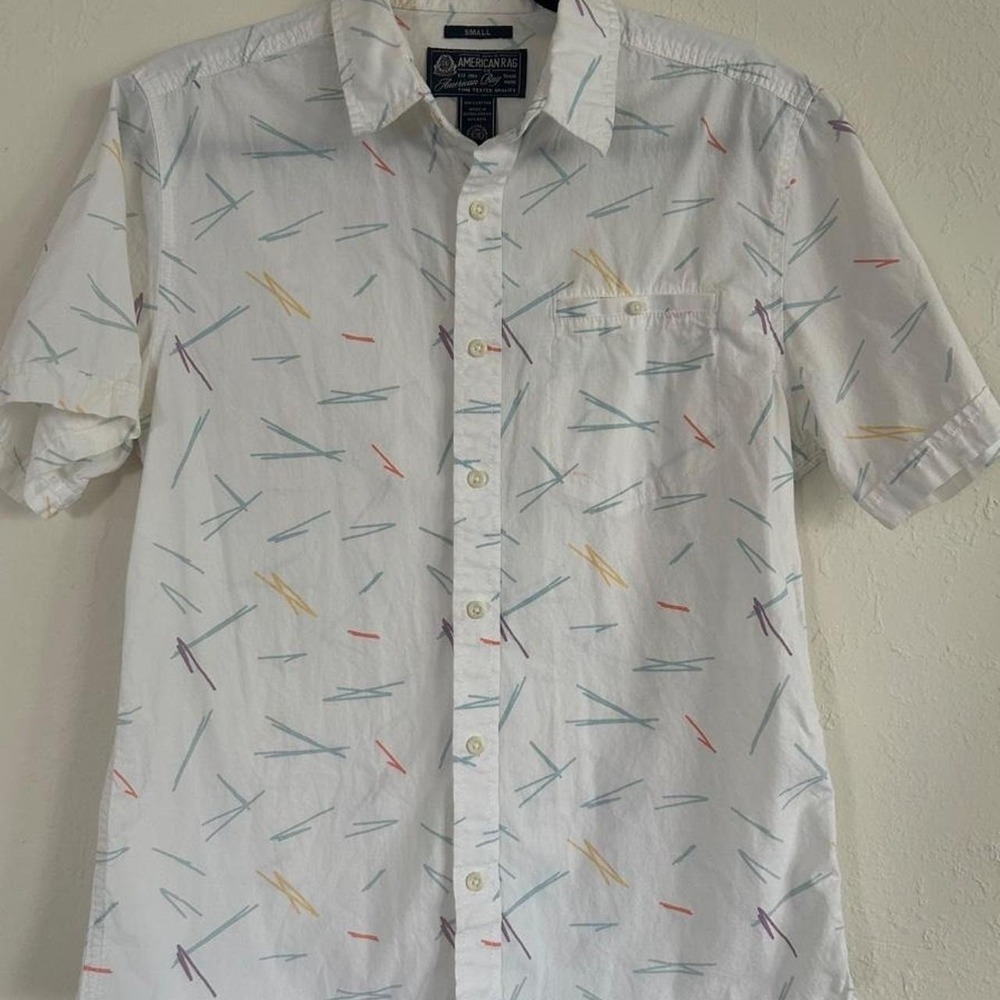 retro style preppy cotton button shirt 90's style geometric by American rag S